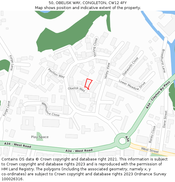 50, OBELISK WAY, CONGLETON, CW12 4FY: Location map and indicative extent of plot