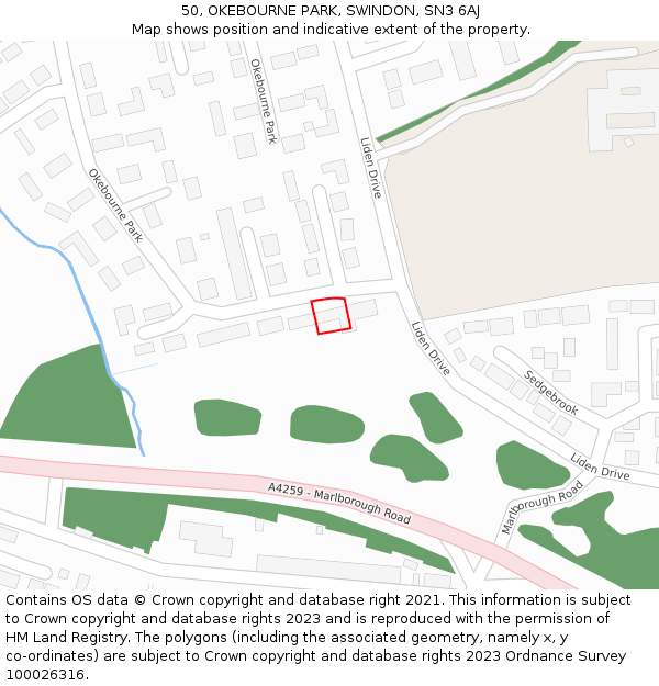 50, OKEBOURNE PARK, SWINDON, SN3 6AJ: Location map and indicative extent of plot