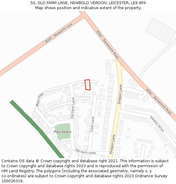 50, OLD FARM LANE, NEWBOLD VERDON, LEICESTER, LE9 9PX: Location map and indicative extent of plot