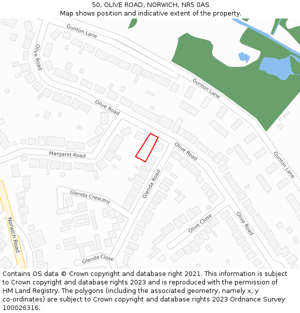 50, OLIVE ROAD, NORWICH, NR5 0AS: Location map and indicative extent of plot