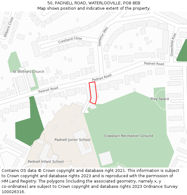 50, PADNELL ROAD, WATERLOOVILLE, PO8 8EB: Location map and indicative extent of plot