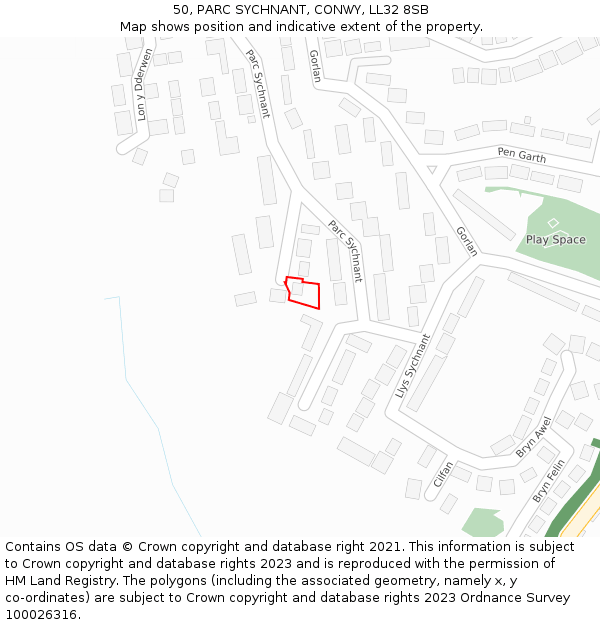 50, PARC SYCHNANT, CONWY, LL32 8SB: Location map and indicative extent of plot