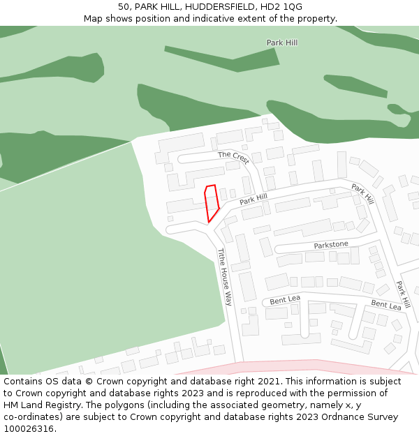 50, PARK HILL, HUDDERSFIELD, HD2 1QG: Location map and indicative extent of plot