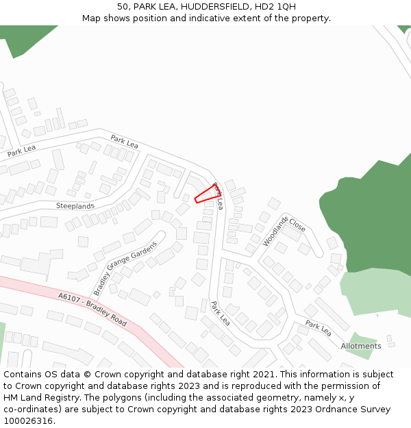 50, PARK LEA, HUDDERSFIELD, HD2 1QH: Location map and indicative extent of plot