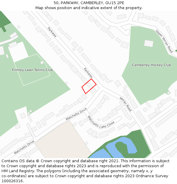 50, PARKWAY, CAMBERLEY, GU15 2PE: Location map and indicative extent of plot
