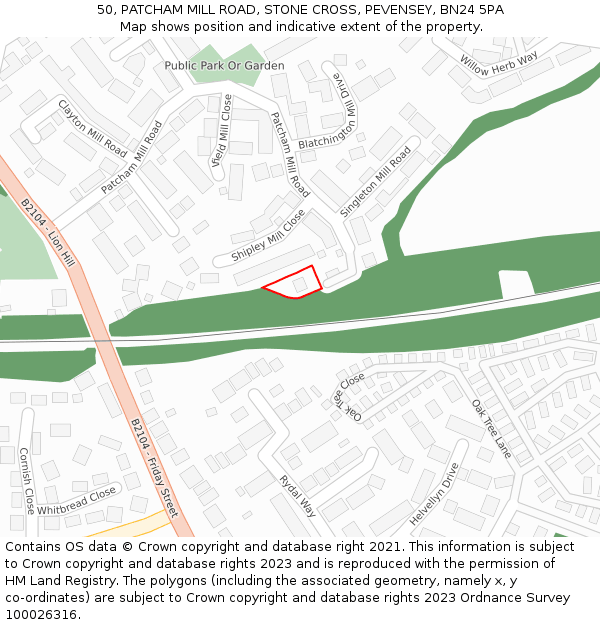 50, PATCHAM MILL ROAD, STONE CROSS, PEVENSEY, BN24 5PA: Location map and indicative extent of plot