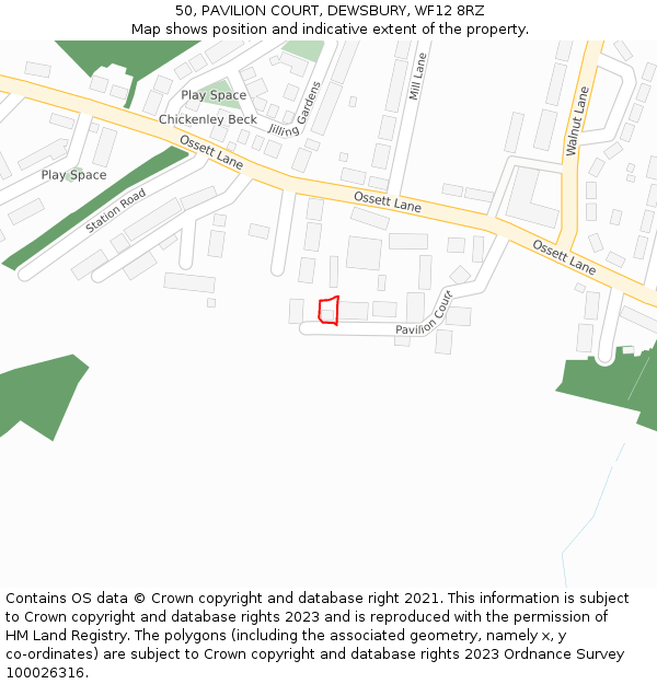 50, PAVILION COURT, DEWSBURY, WF12 8RZ: Location map and indicative extent of plot
