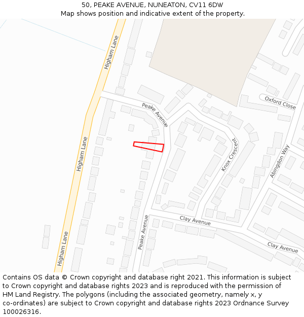 50, PEAKE AVENUE, NUNEATON, CV11 6DW: Location map and indicative extent of plot