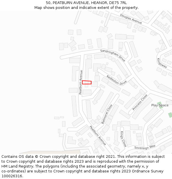 50, PEATBURN AVENUE, HEANOR, DE75 7RL: Location map and indicative extent of plot