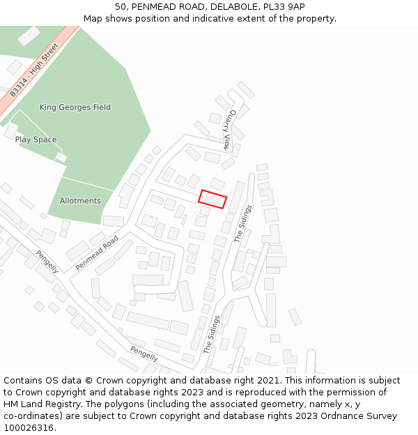 50, PENMEAD ROAD, DELABOLE, PL33 9AP: Location map and indicative extent of plot