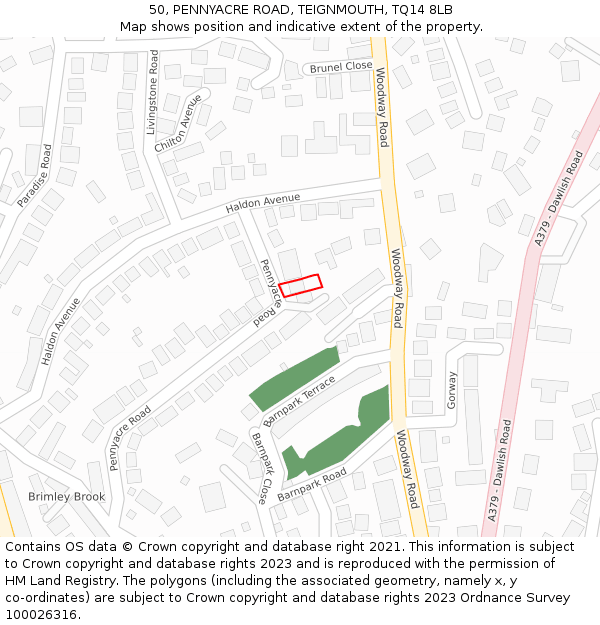 50, PENNYACRE ROAD, TEIGNMOUTH, TQ14 8LB: Location map and indicative extent of plot