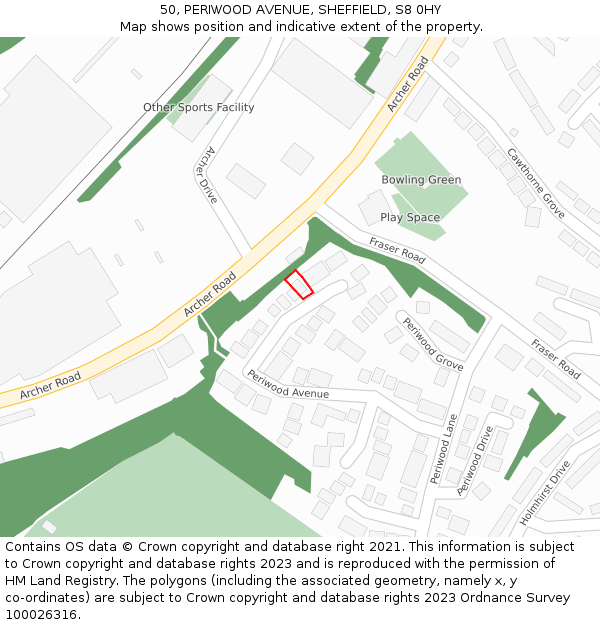 50, PERIWOOD AVENUE, SHEFFIELD, S8 0HY: Location map and indicative extent of plot