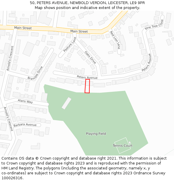 50, PETERS AVENUE, NEWBOLD VERDON, LEICESTER, LE9 9PR: Location map and indicative extent of plot