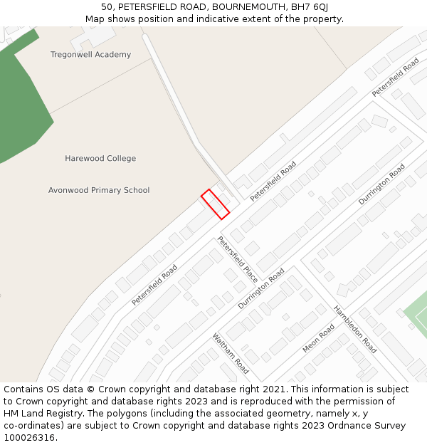 50, PETERSFIELD ROAD, BOURNEMOUTH, BH7 6QJ: Location map and indicative extent of plot