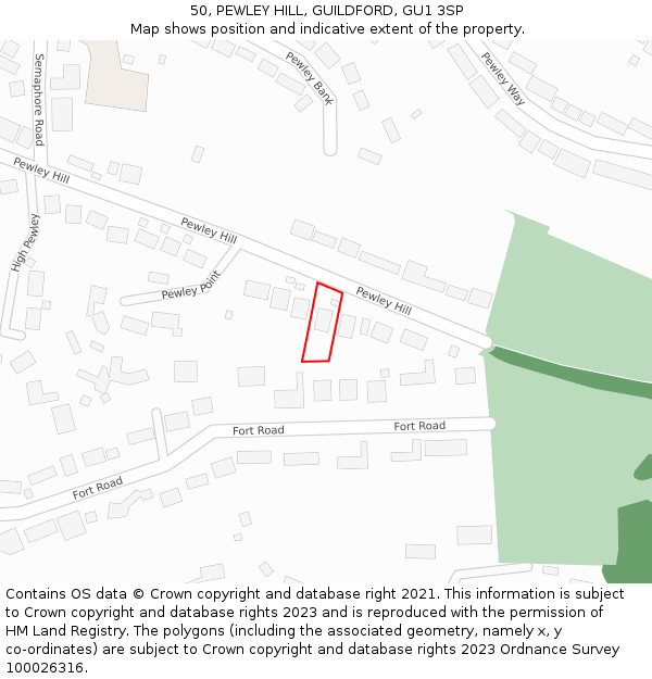 50, PEWLEY HILL, GUILDFORD, GU1 3SP: Location map and indicative extent of plot