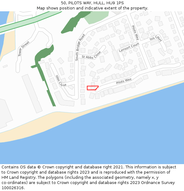 50, PILOTS WAY, HULL, HU9 1PS: Location map and indicative extent of plot