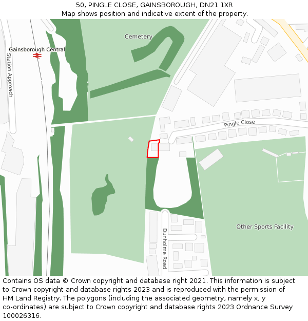 50, PINGLE CLOSE, GAINSBOROUGH, DN21 1XR: Location map and indicative extent of plot