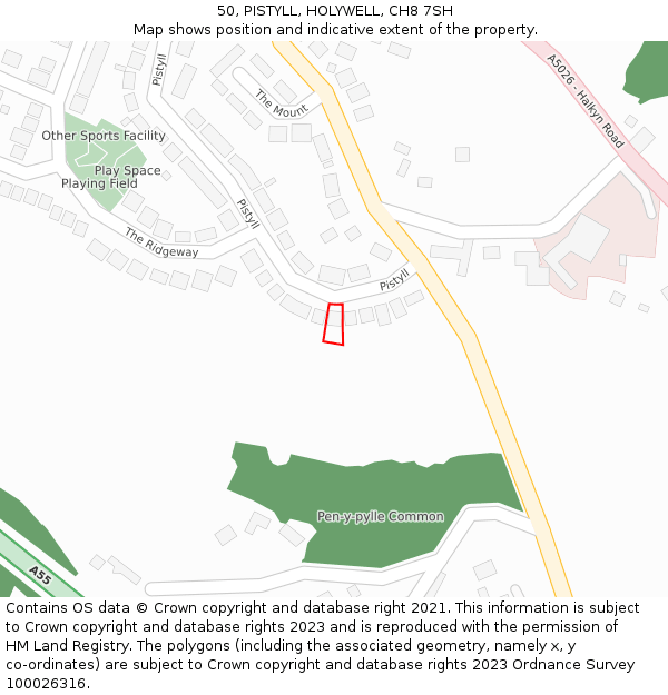 50, PISTYLL, HOLYWELL, CH8 7SH: Location map and indicative extent of plot