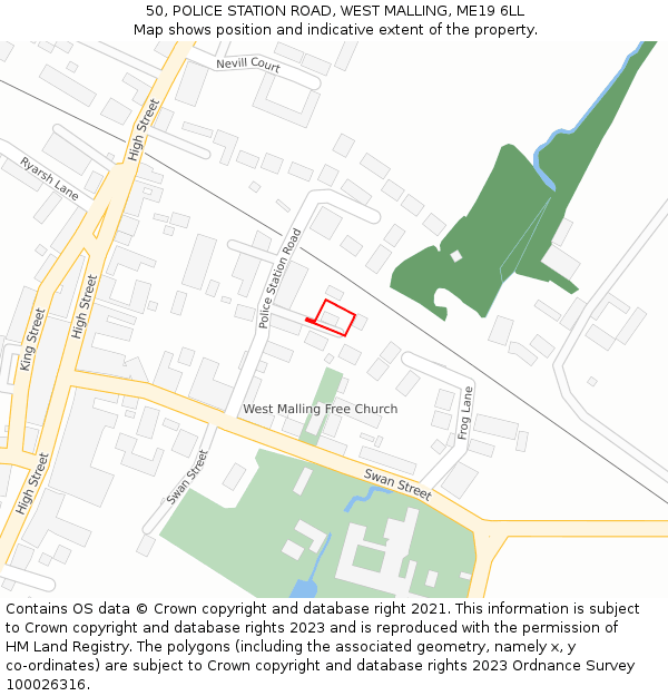 50, POLICE STATION ROAD, WEST MALLING, ME19 6LL: Location map and indicative extent of plot