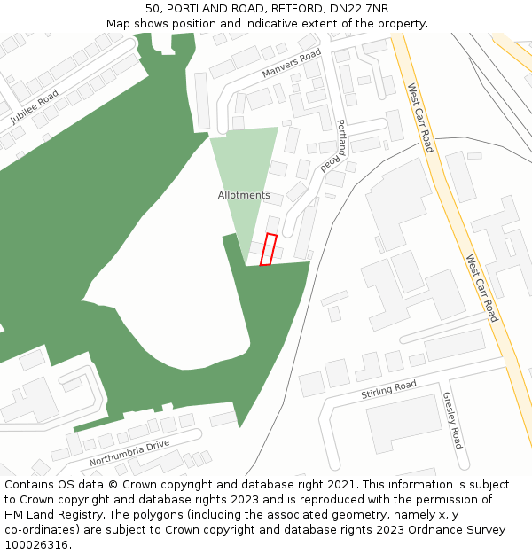 50, PORTLAND ROAD, RETFORD, DN22 7NR: Location map and indicative extent of plot