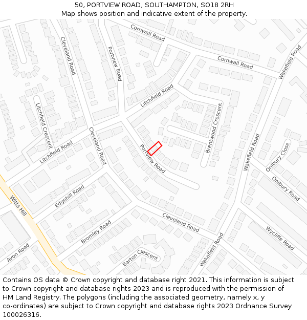 50, PORTVIEW ROAD, SOUTHAMPTON, SO18 2RH: Location map and indicative extent of plot