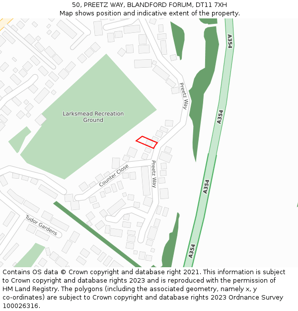 50, PREETZ WAY, BLANDFORD FORUM, DT11 7XH: Location map and indicative extent of plot