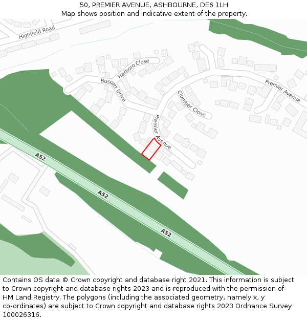 50, PREMIER AVENUE, ASHBOURNE, DE6 1LH: Location map and indicative extent of plot