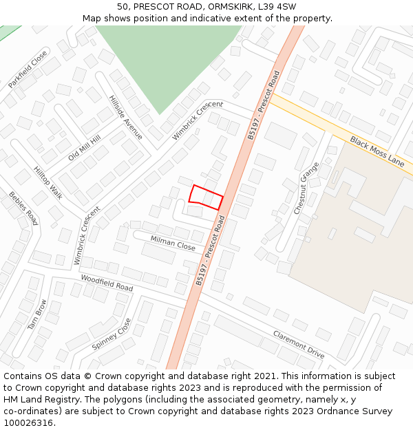 50, PRESCOT ROAD, ORMSKIRK, L39 4SW: Location map and indicative extent of plot
