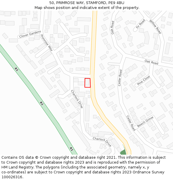 50, PRIMROSE WAY, STAMFORD, PE9 4BU: Location map and indicative extent of plot