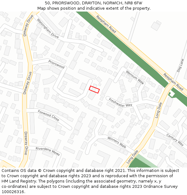 50, PRIORSWOOD, DRAYTON, NORWICH, NR8 6FW: Location map and indicative extent of plot