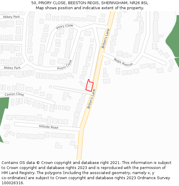 50, PRIORY CLOSE, BEESTON REGIS, SHERINGHAM, NR26 8SL: Location map and indicative extent of plot