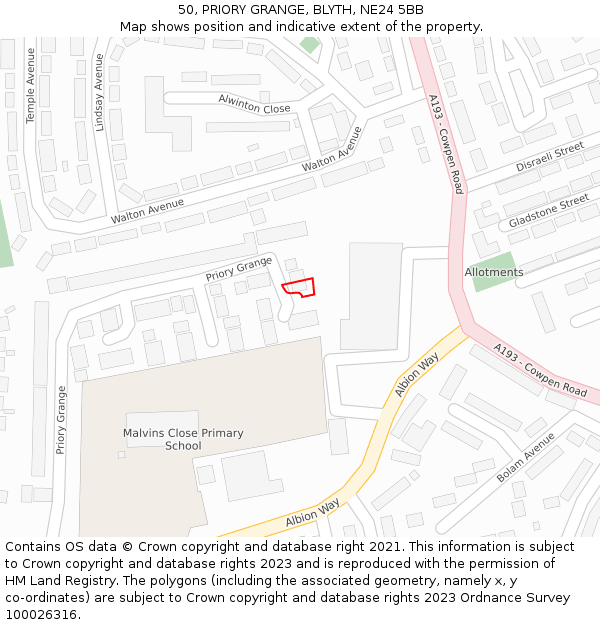 50, PRIORY GRANGE, BLYTH, NE24 5BB: Location map and indicative extent of plot