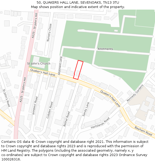 50, QUAKERS HALL LANE, SEVENOAKS, TN13 3TU: Location map and indicative extent of plot