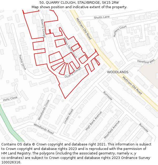 50, QUARRY CLOUGH, STALYBRIDGE, SK15 2RW: Location map and indicative extent of plot