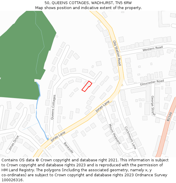 50, QUEENS COTTAGES, WADHURST, TN5 6RW: Location map and indicative extent of plot