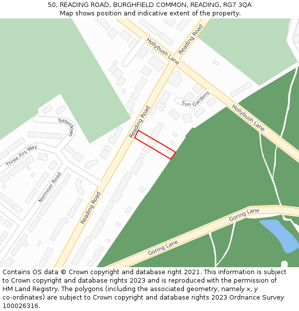 50, READING ROAD, BURGHFIELD COMMON, READING, RG7 3QA: Location map and indicative extent of plot