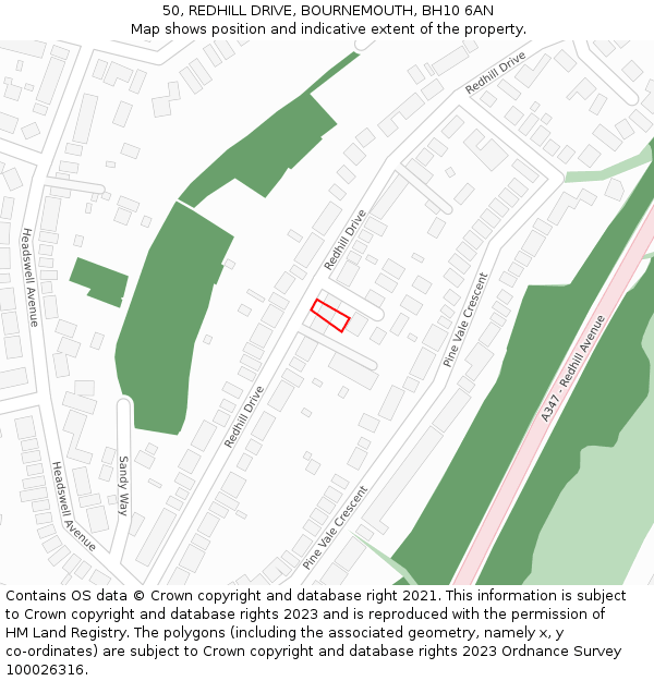 50, REDHILL DRIVE, BOURNEMOUTH, BH10 6AN: Location map and indicative extent of plot