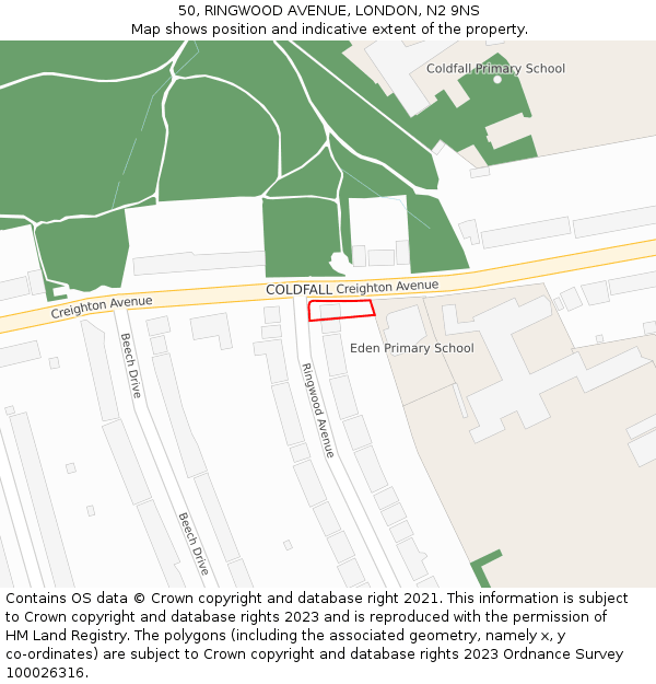 50, RINGWOOD AVENUE, LONDON, N2 9NS: Location map and indicative extent of plot