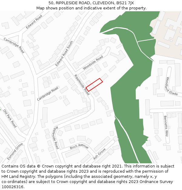 50, RIPPLESIDE ROAD, CLEVEDON, BS21 7JX: Location map and indicative extent of plot