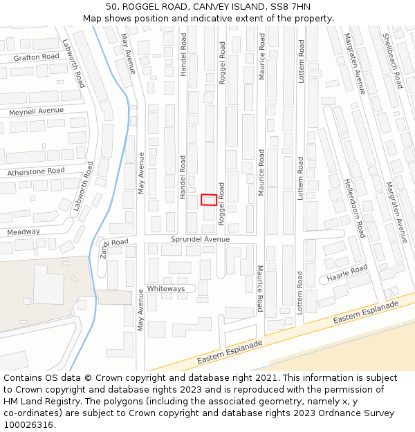 50, ROGGEL ROAD, CANVEY ISLAND, SS8 7HN: Location map and indicative extent of plot