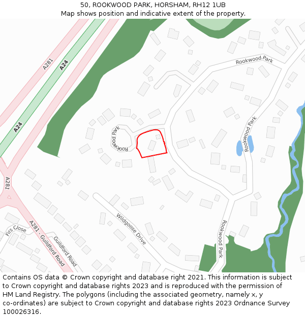 50, ROOKWOOD PARK, HORSHAM, RH12 1UB: Location map and indicative extent of plot