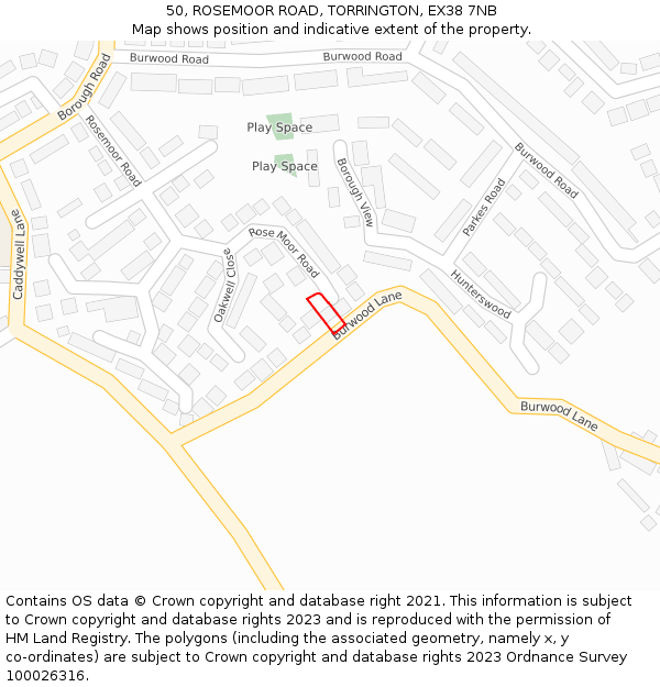 50, ROSEMOOR ROAD, TORRINGTON, EX38 7NB: Location map and indicative extent of plot