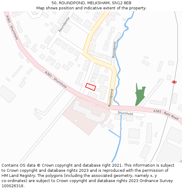 50, ROUNDPOND, MELKSHAM, SN12 8EB: Location map and indicative extent of plot