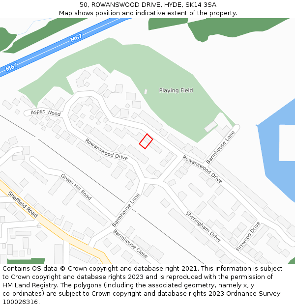 50, ROWANSWOOD DRIVE, HYDE, SK14 3SA: Location map and indicative extent of plot