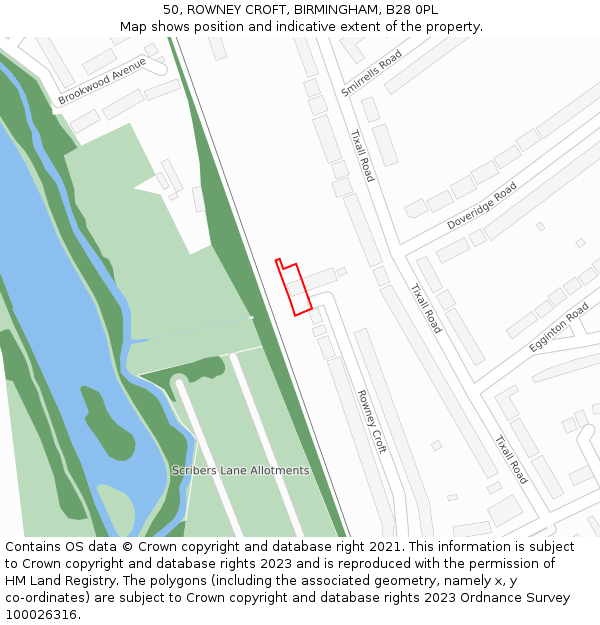 50, ROWNEY CROFT, BIRMINGHAM, B28 0PL: Location map and indicative extent of plot