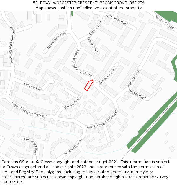 50, ROYAL WORCESTER CRESCENT, BROMSGROVE, B60 2TA: Location map and indicative extent of plot