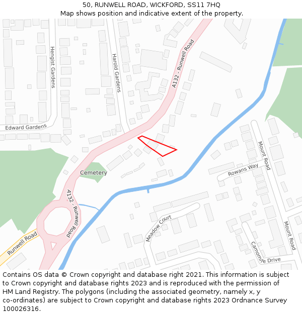 50, RUNWELL ROAD, WICKFORD, SS11 7HQ: Location map and indicative extent of plot