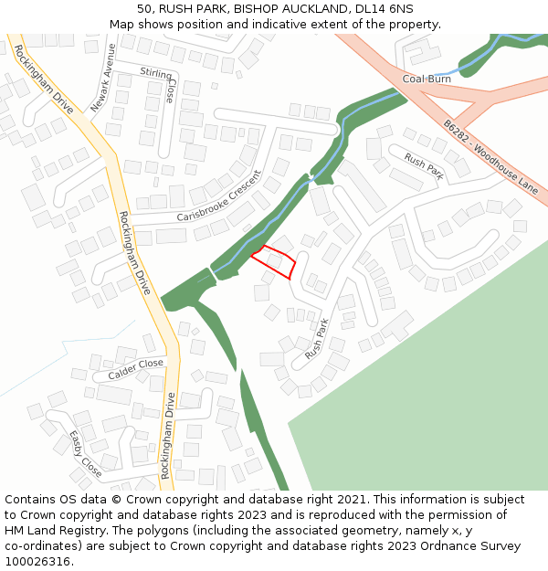 50, RUSH PARK, BISHOP AUCKLAND, DL14 6NS: Location map and indicative extent of plot