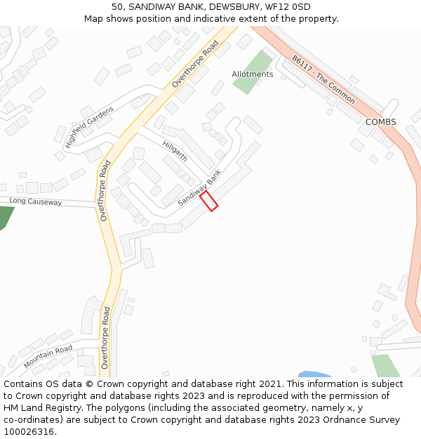 50, SANDIWAY BANK, DEWSBURY, WF12 0SD: Location map and indicative extent of plot