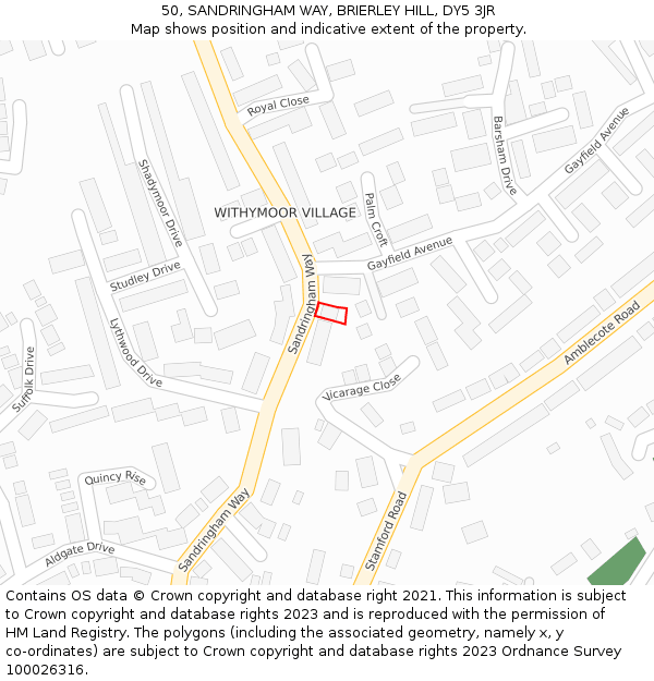 50, SANDRINGHAM WAY, BRIERLEY HILL, DY5 3JR: Location map and indicative extent of plot